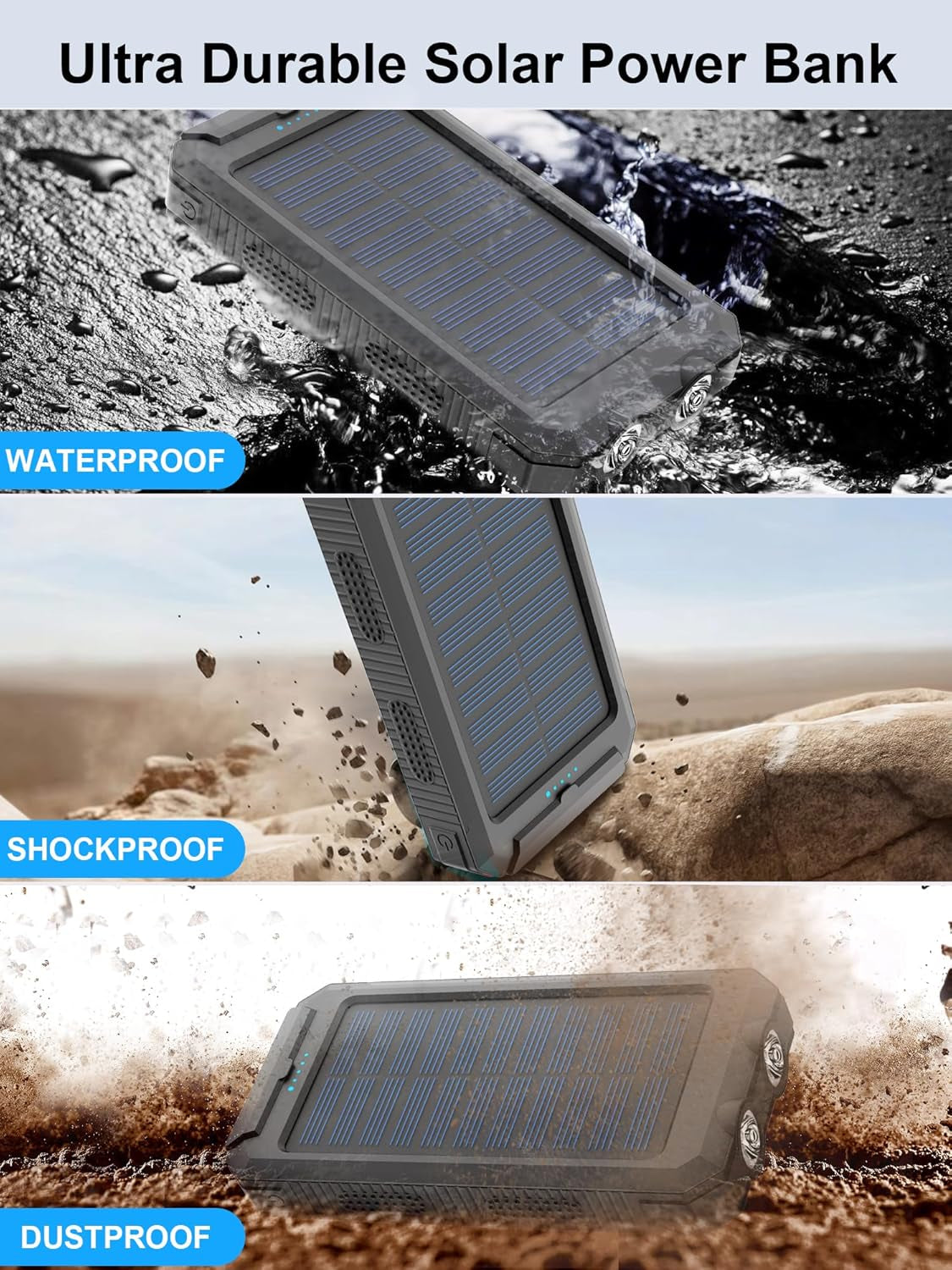 Solar Charger,38800Mah Solar Power Bank,Waterproof External Backup Battery Power Pack with USB C Input/Output/Led Flashlights Compatible with Iphone, Samsung, Ipad, Suitable for Outdoor, Camping