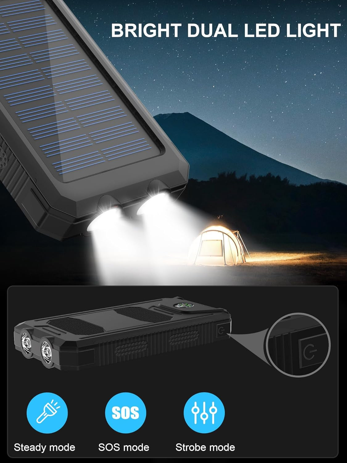 Solar Charger,38800Mah Solar Power Bank,Waterproof External Backup Battery Power Pack with USB C Input/Output/Led Flashlights Compatible with Iphone, Samsung, Ipad, Suitable for Outdoor, Camping