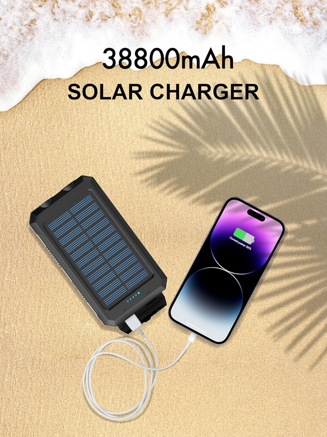 Solar Charger,38800Mah Solar Power Bank,Waterproof External Backup Battery Power Pack with USB C Input/Output/Led Flashlights Compatible with Iphone, Samsung, Ipad, Suitable for Outdoor, Camping